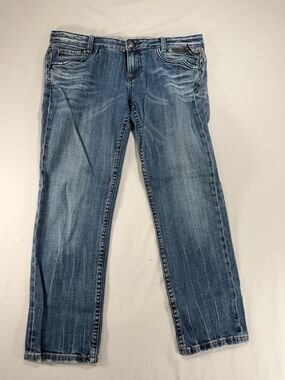 Women’s Re Rock For Express Blue Capri Embroidered Jeans Size 12 #883